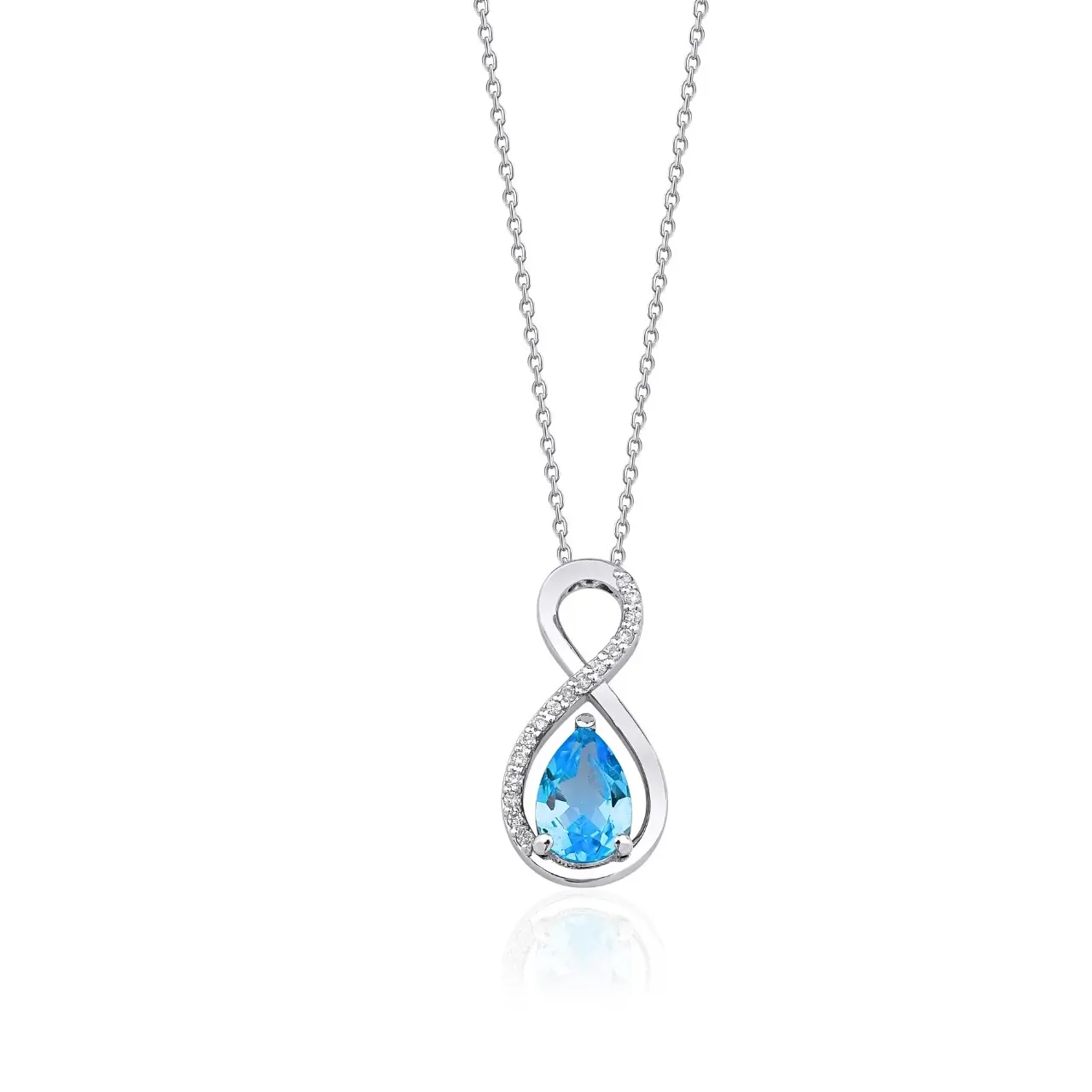 0,35 Karat Pırlanta Blue Topaz Sonsuzluk Kolye 3