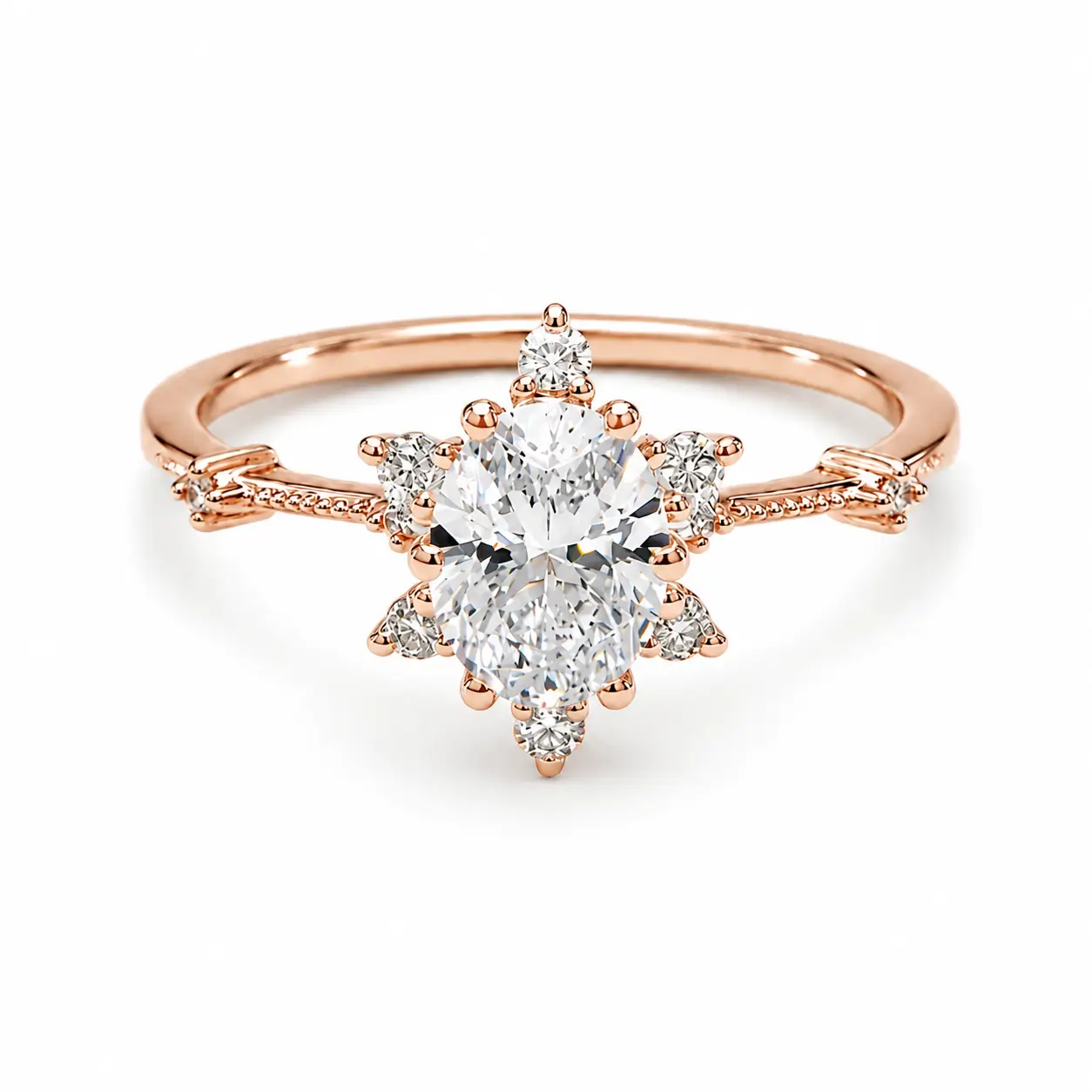 1,00 Karat Oval Topaz ve Pırlanta Lotus Çiçeği Yüzük 4