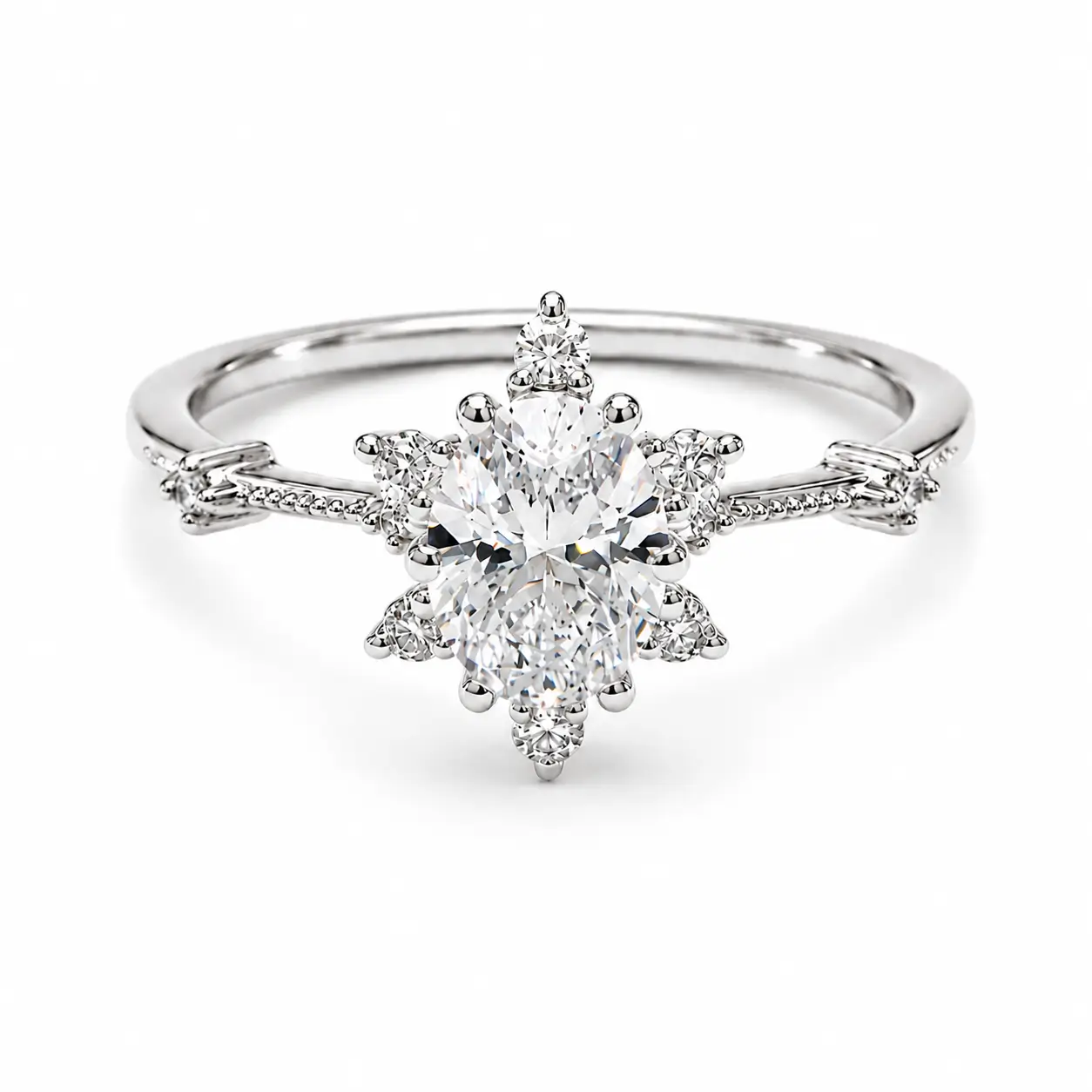 1,00 Karat Oval Topaz ve Pırlanta Lotus Çiçeği Yüzük
