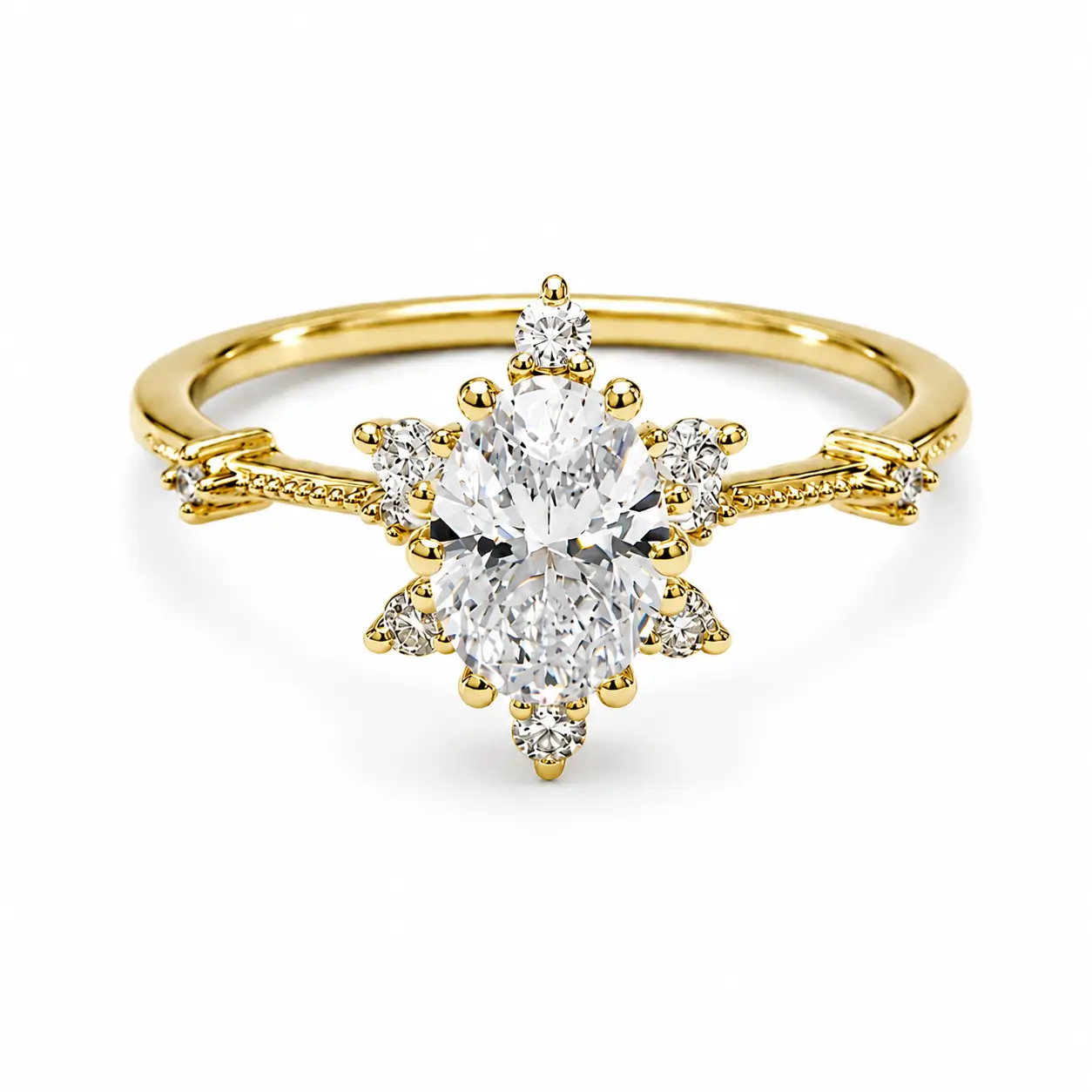 1,00 Karat Oval Topaz ve Pırlanta Lotus Çiçeği Yüzük 5